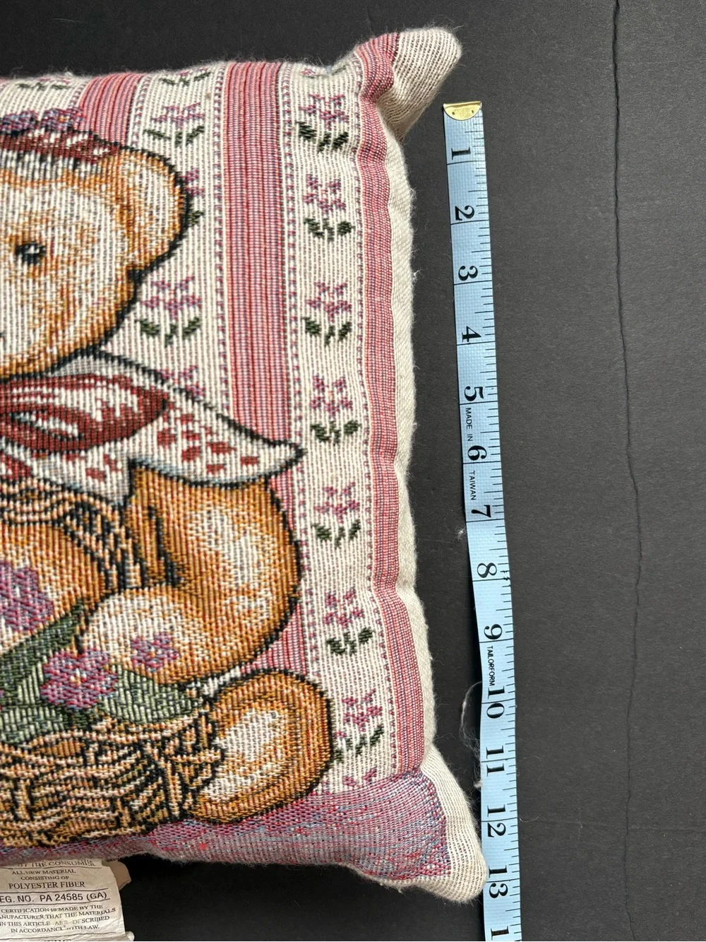 VINTAGE tapestry Throw Pillow With Teddy Bear- Cottagecore Grandma Style